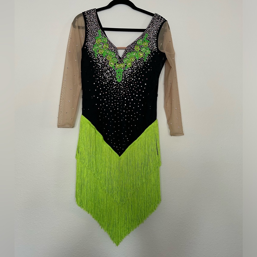 Lime Green Modest Ballroom Rhythm Dress: Chacha/ East Coast Swing/ Rumba